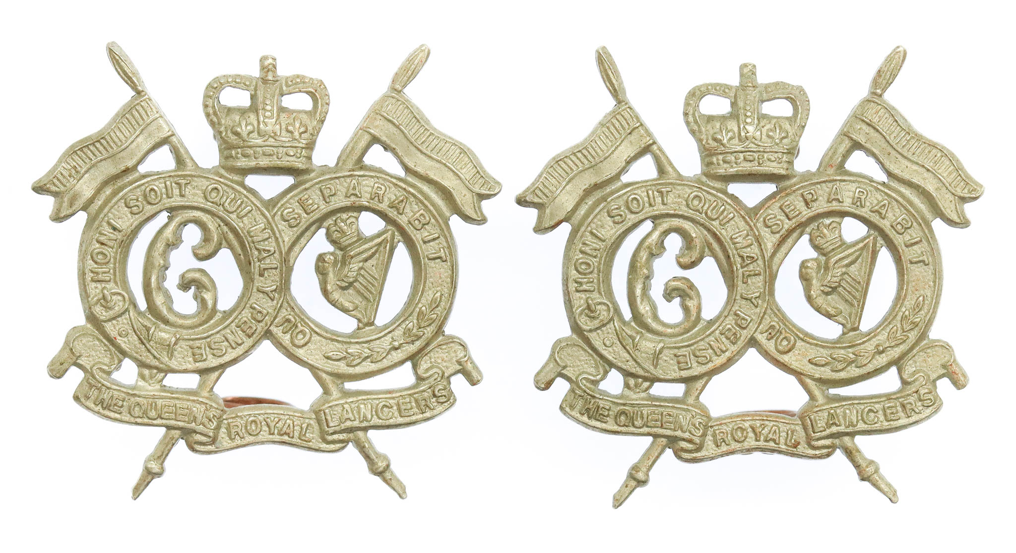 Pair of 16th/5th The Queen's Royal Lancers Collar Badges
