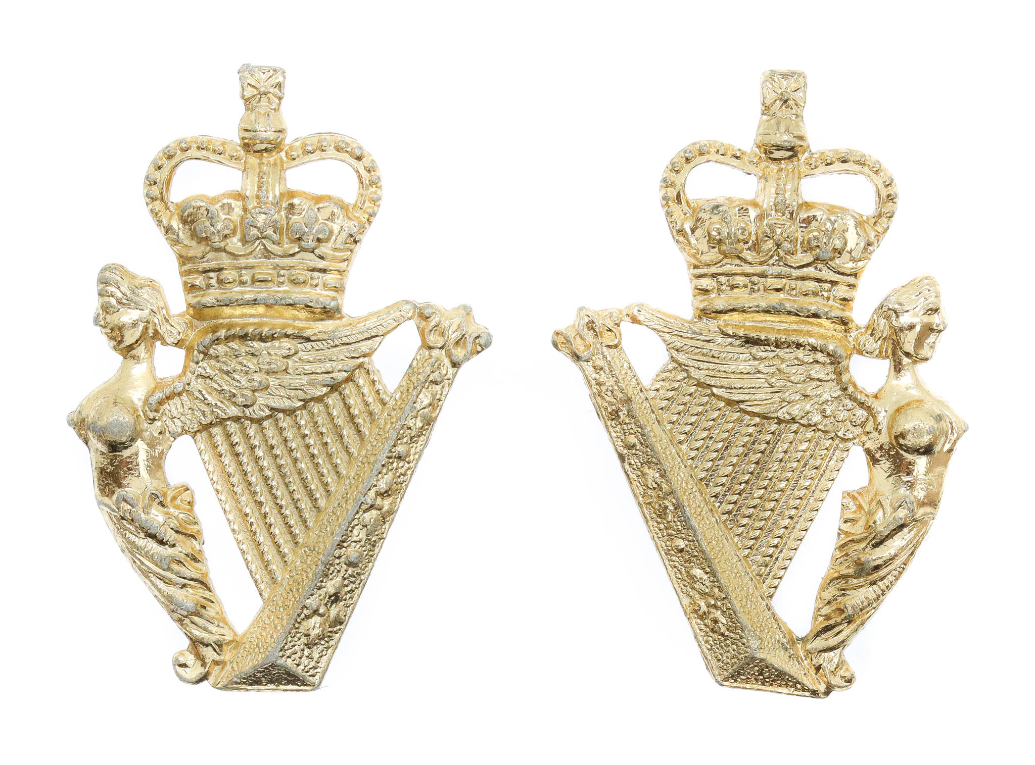 Pair of Ulster Defence Regiment Anodised (Staybrite) Collar Badges