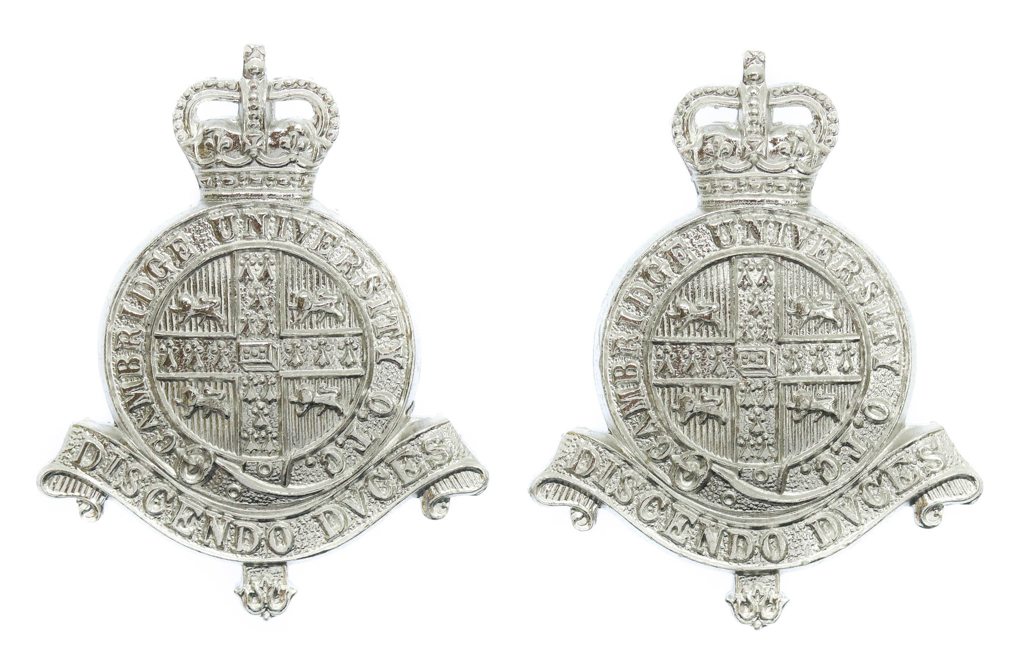 Pair of Cambridge University O.T.C.  Anodised (Staybrite) Collar Badges
