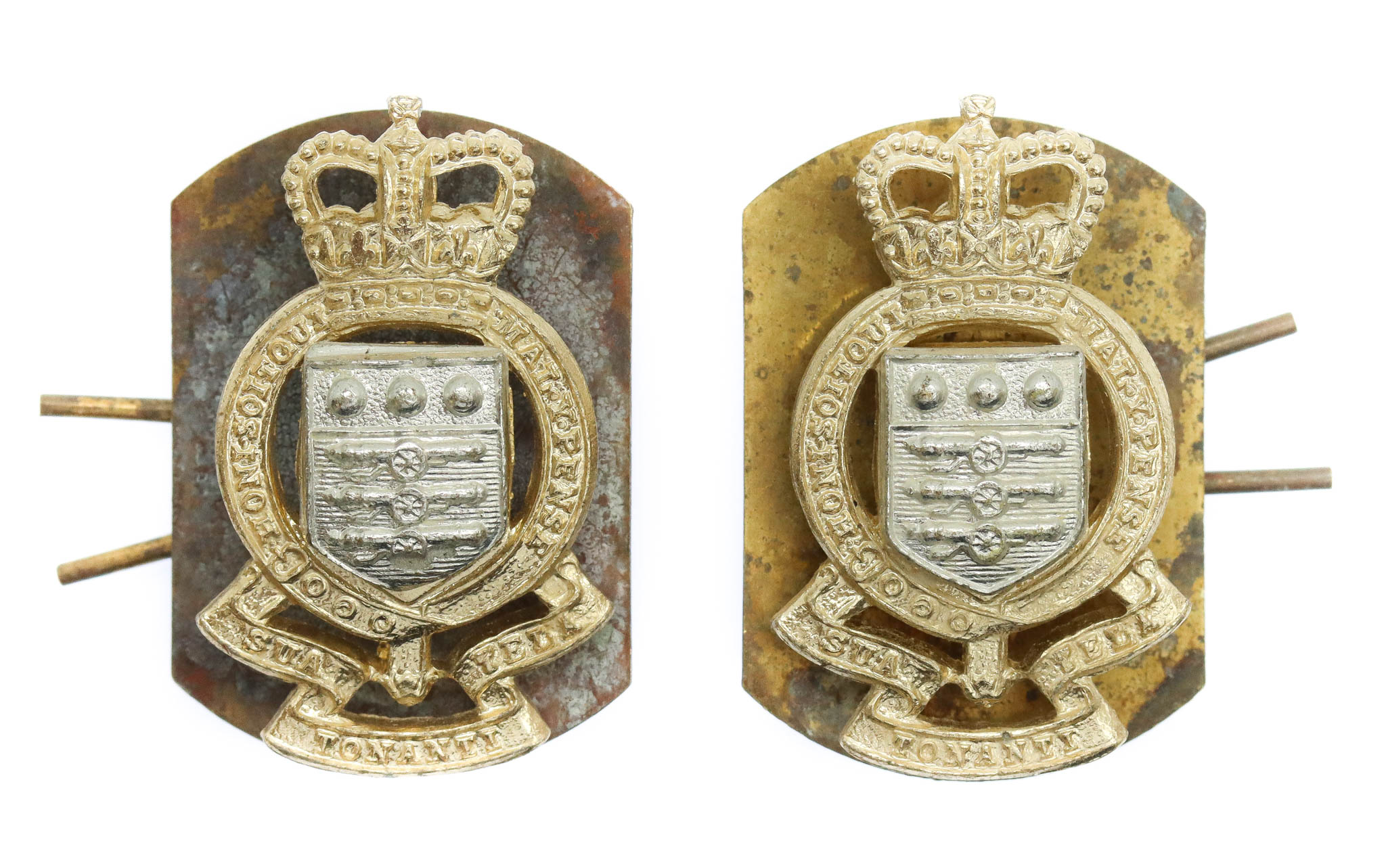 Pair of Royal Army Ordnance Corps (R.A.O.C.) Anodised (Staybrite) Collar Badges