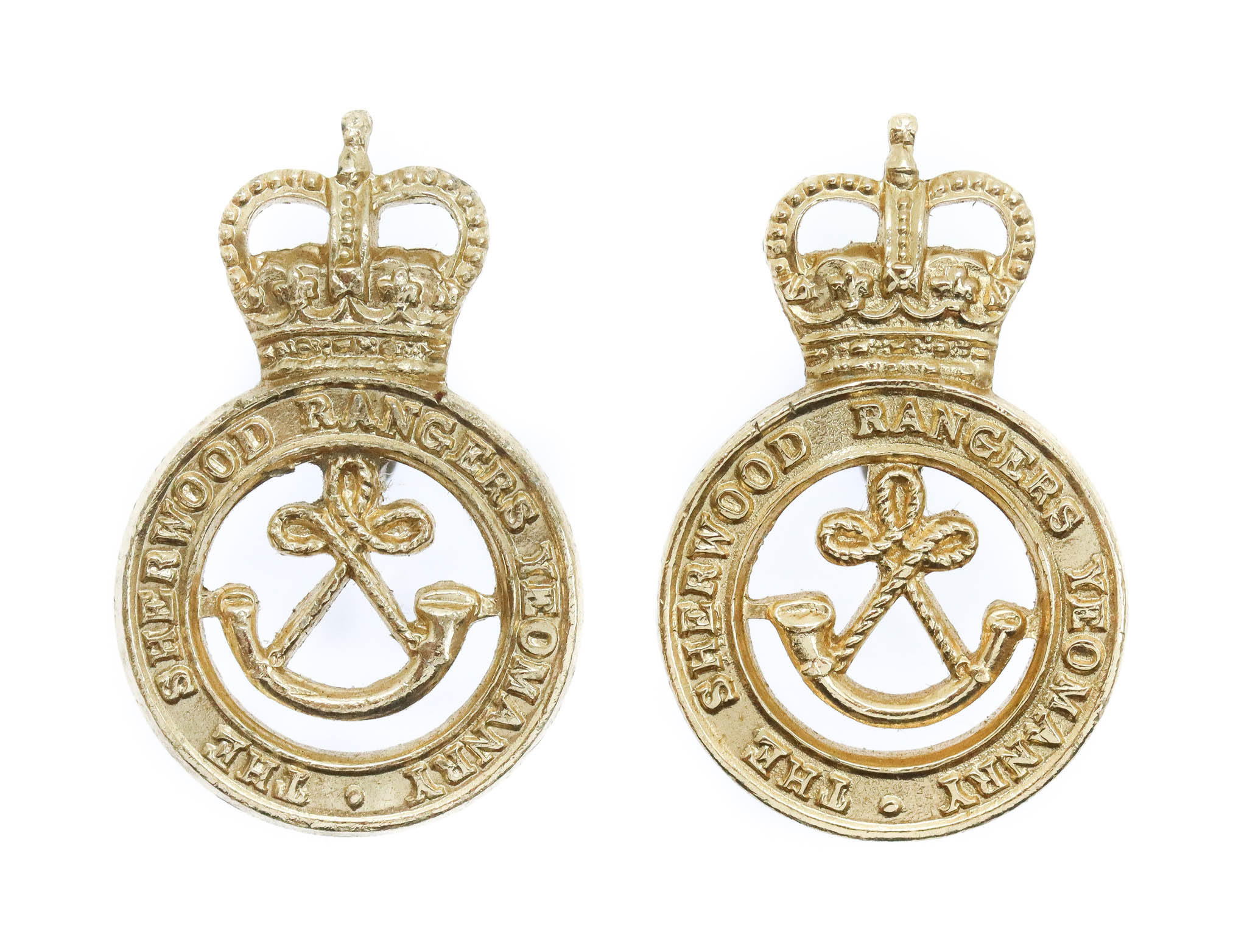 Pair of Sherwood Rangers Yeomanry Anodised (Staybrite) Collar Badges
