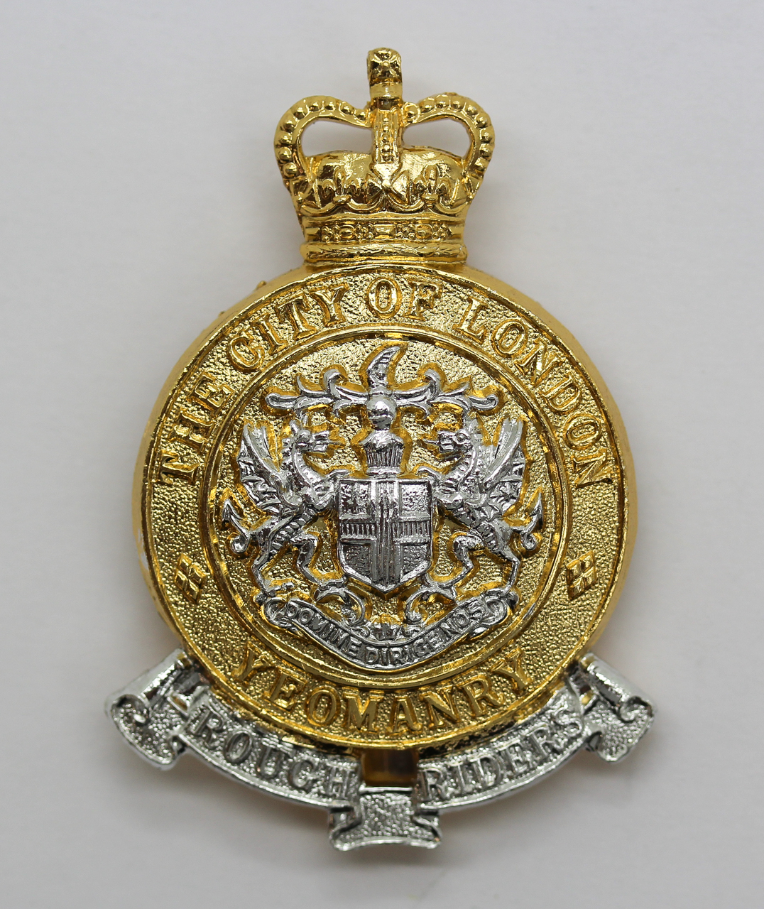 City of London Yeomanry (Rough Riders) Anodised (Staybrite) Cap Badge - Queen's Crown