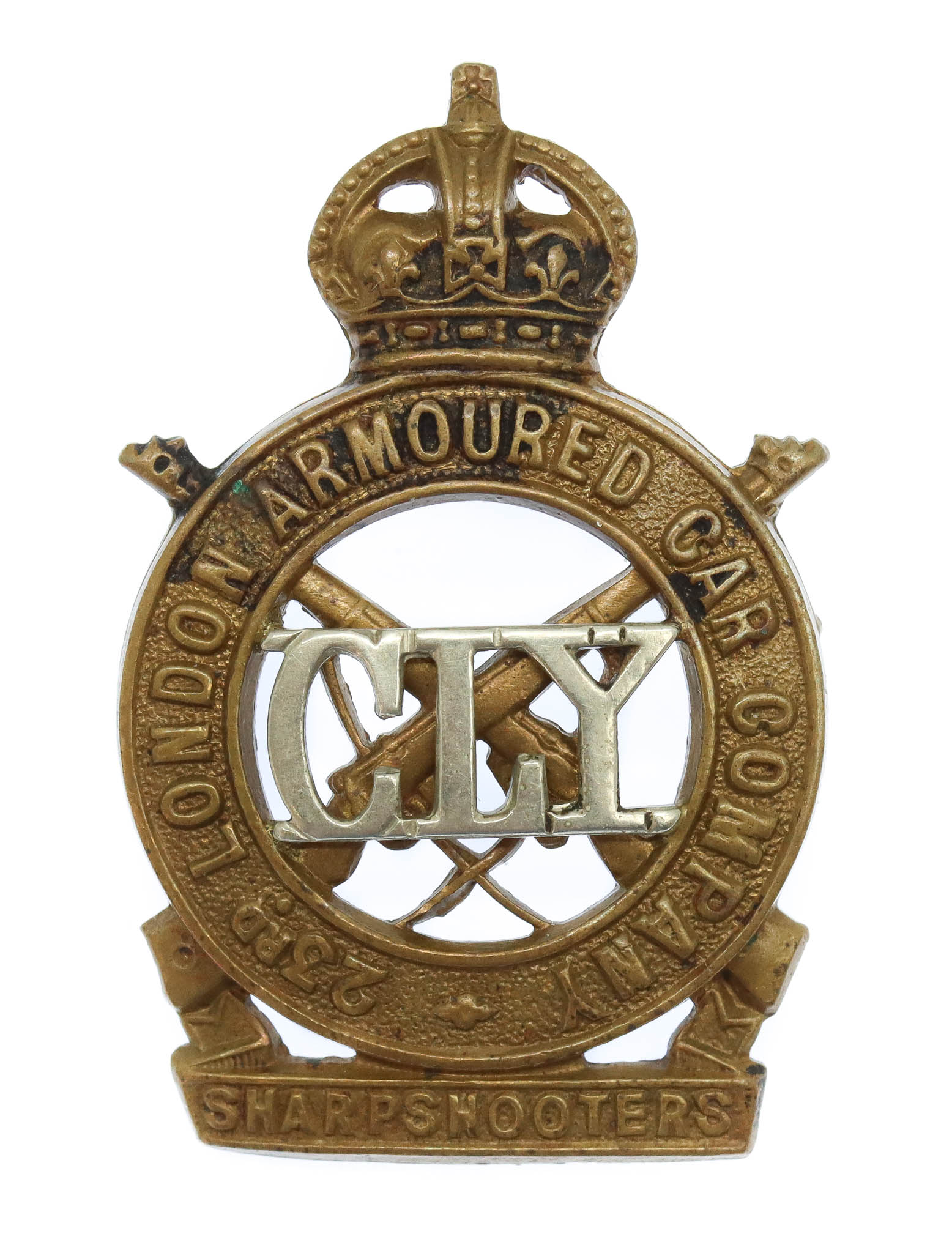 23rd London Armoured Car Company County of London Yeomanry Cap Badge - King's Crown