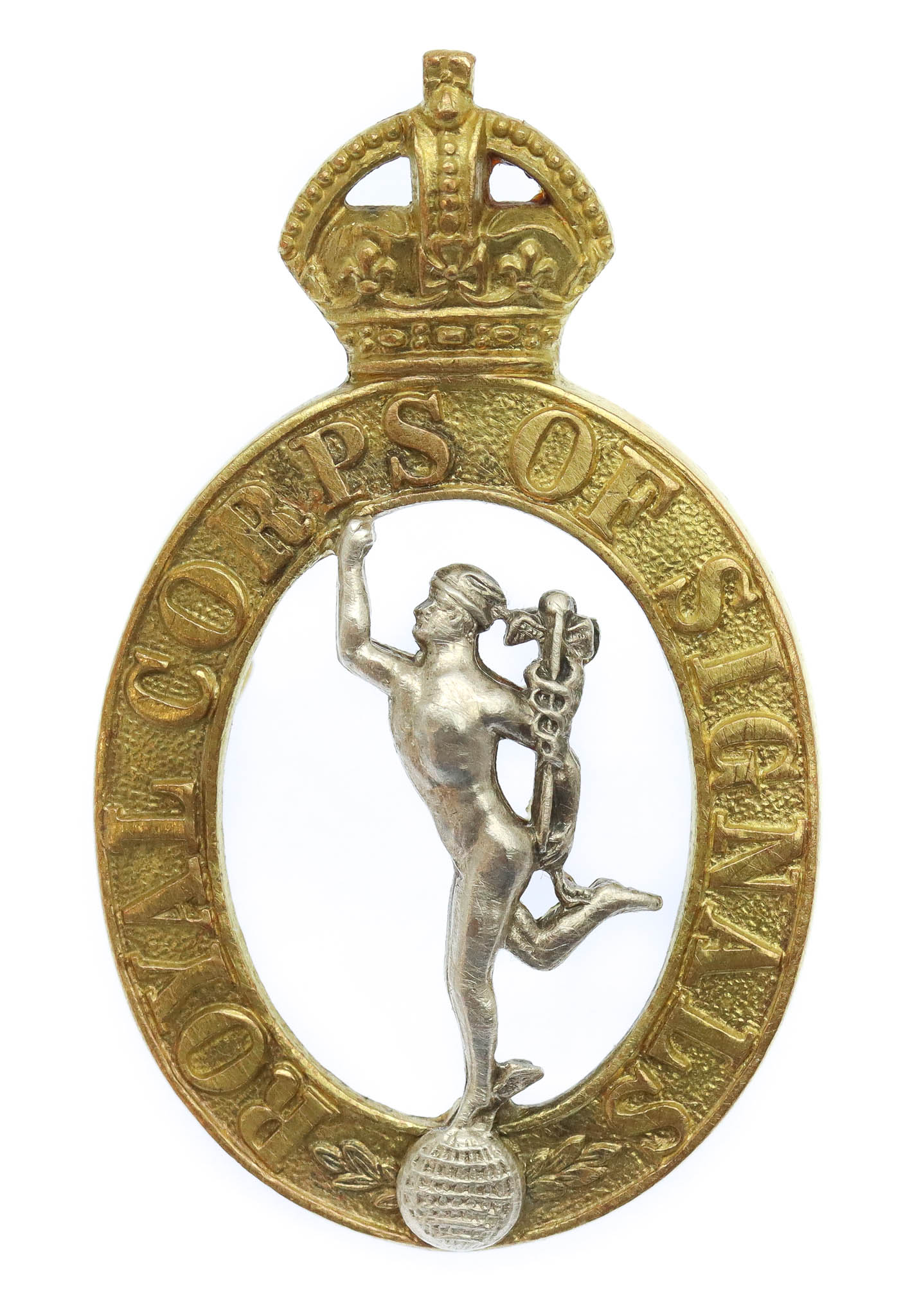 Royal Corps of Signals Officer's Dress Cap Badge - King's Crown (1st Pattern)