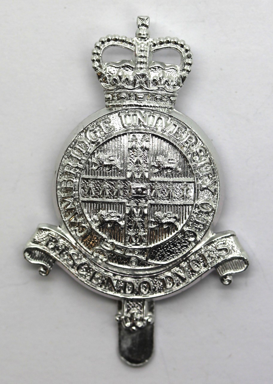 Cambridge University O.T.C. Anodised (Staybrite) Cap Badge - Queen's Crown