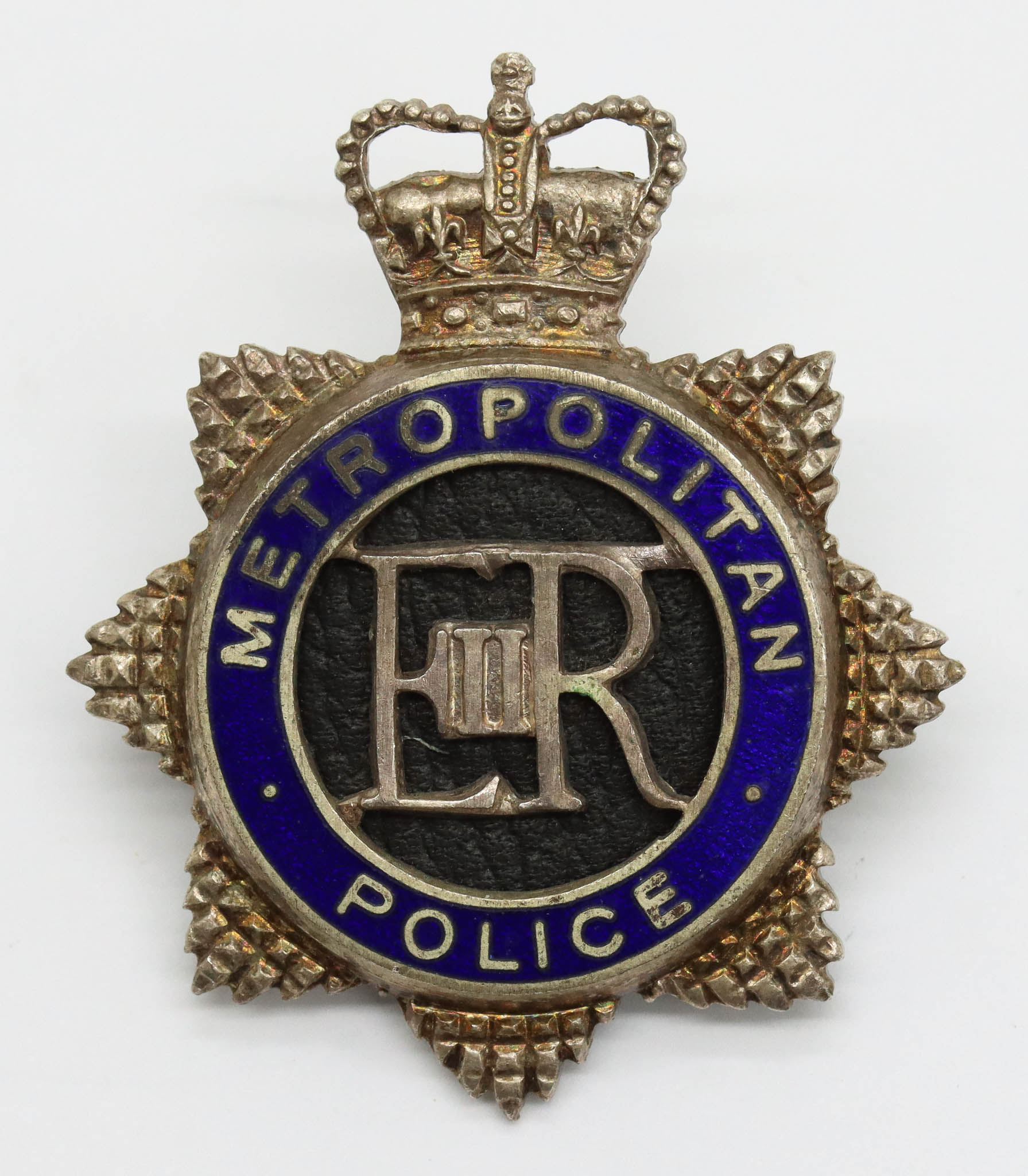 Metropolitan Police Senior Officer's Silvered & Enamel Cap Badge - Queen's Crown