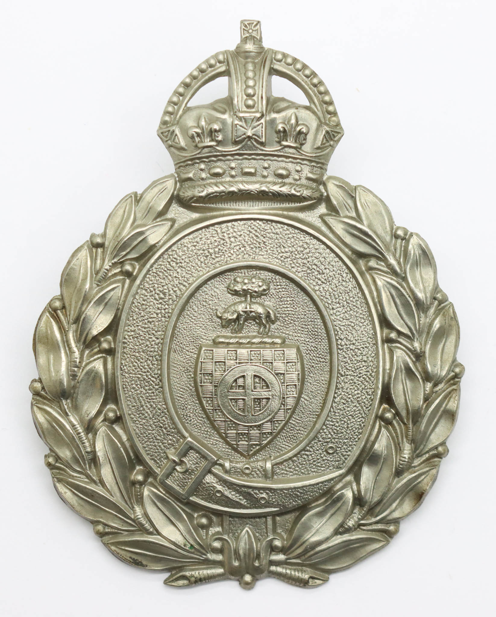 Dewsbury Borough Police Wreath Helmet Plate - King's Crown