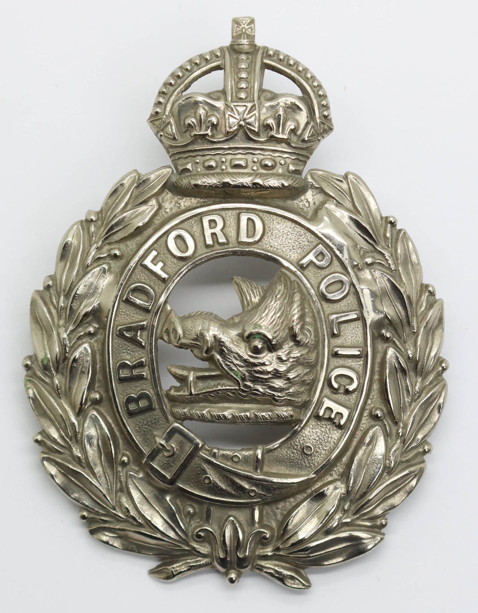 Bradford City Police Wreath Helmet Plate - King's Crown 