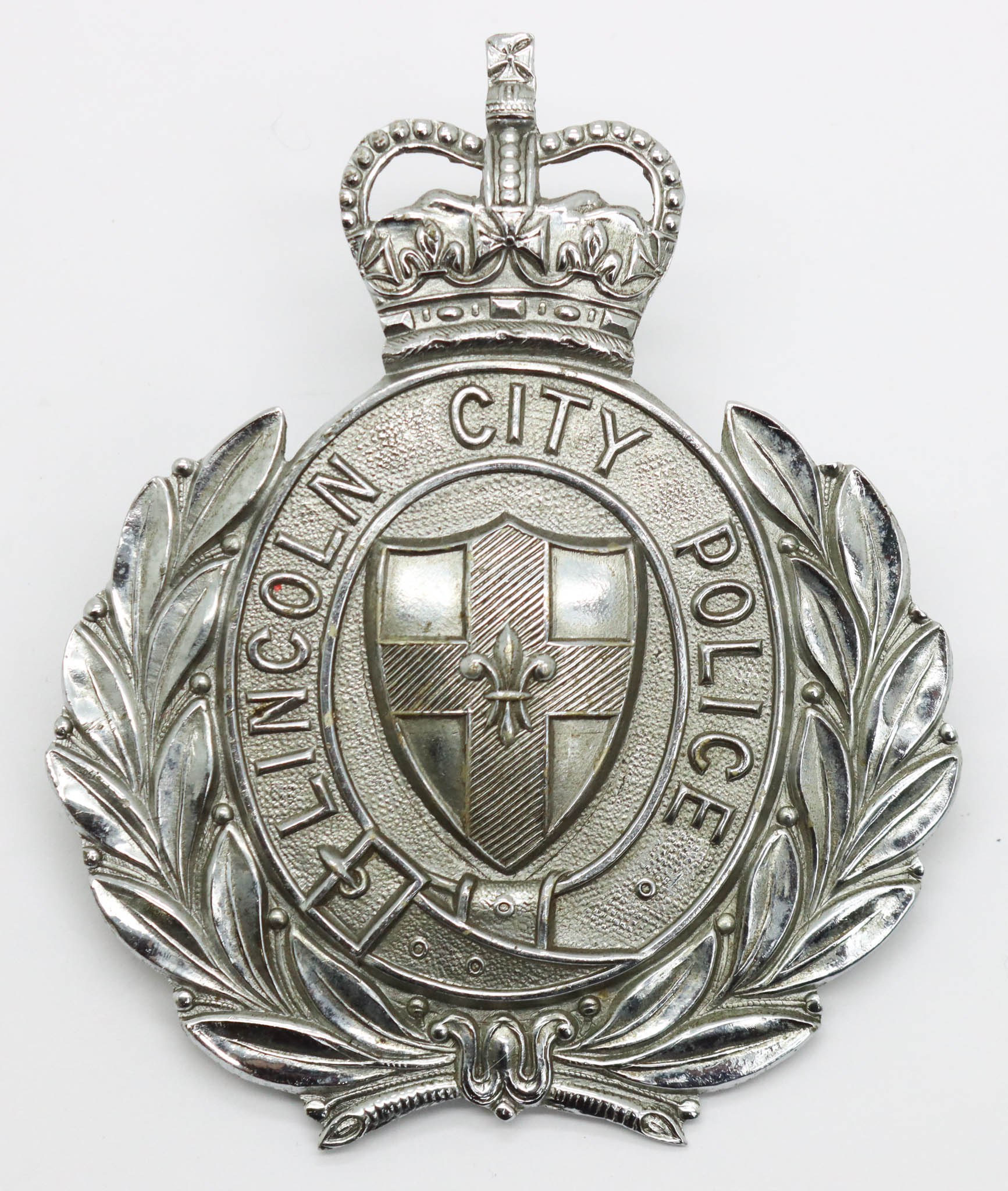 Lincoln City Police Wreath Helmet Plate - Queen's Crown
