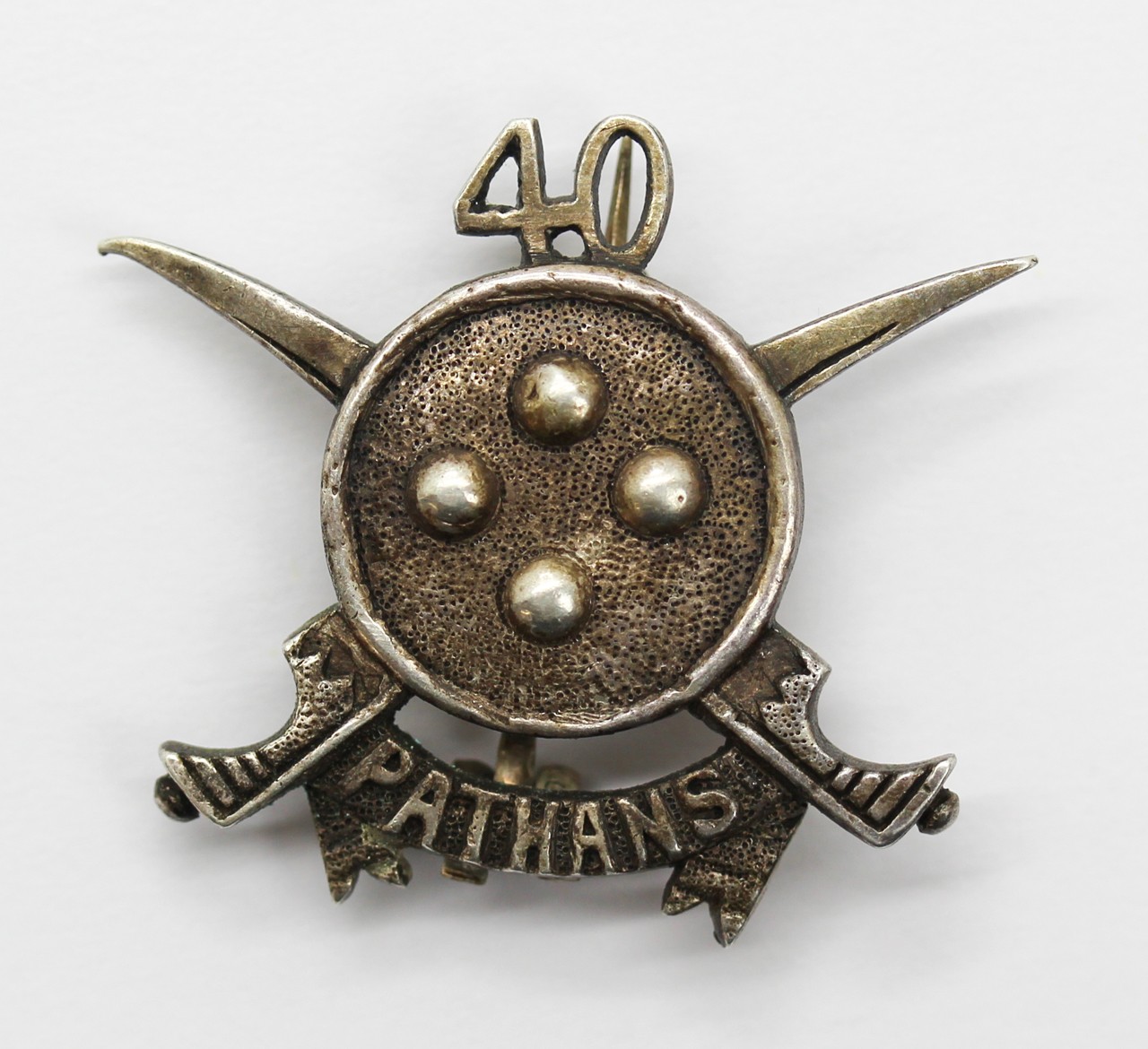 Indian Army 40th Pathans Officer's Silver Cap Badge
