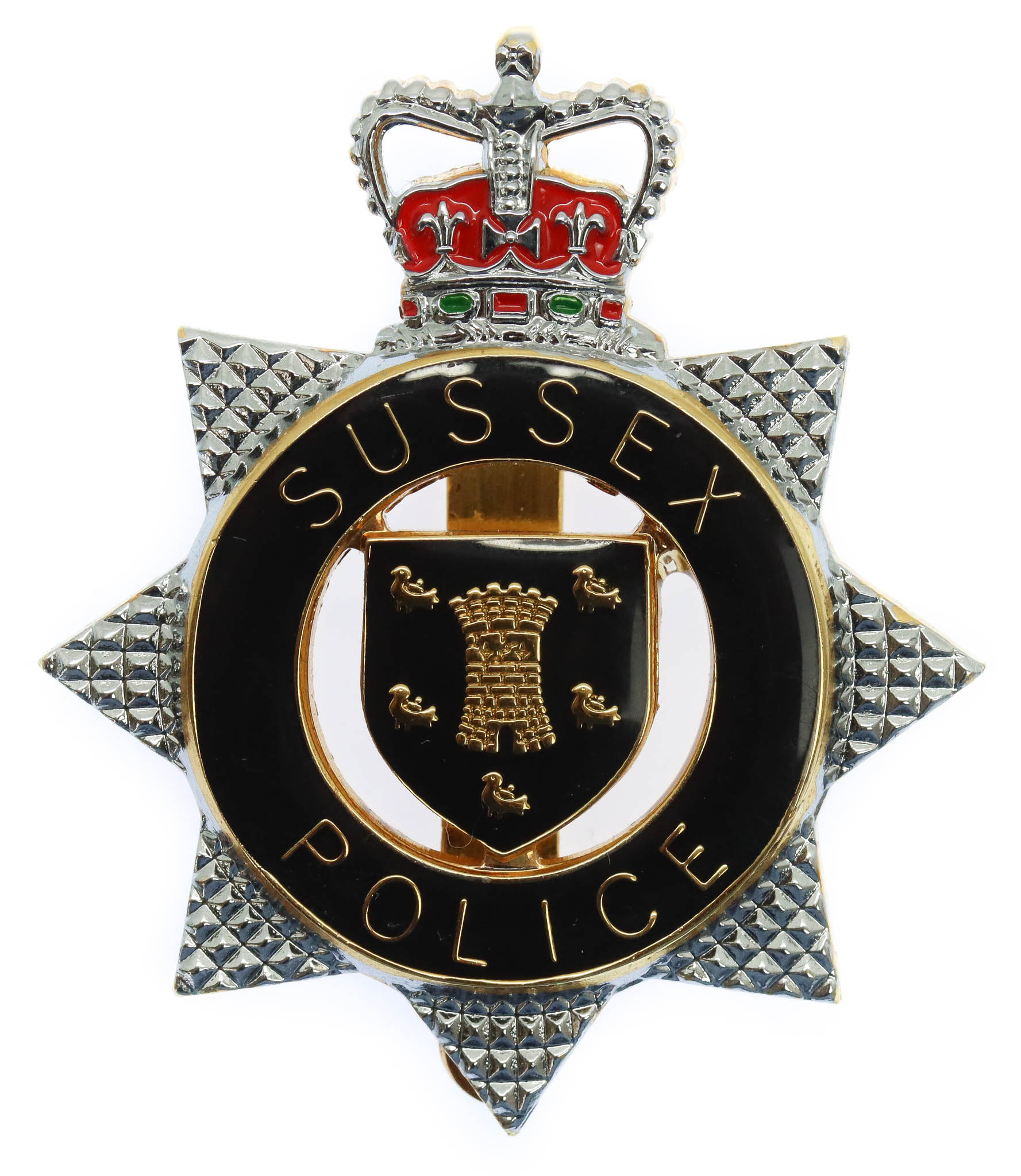Sussex Police Enamelled Cap Badge - Queen's Crown