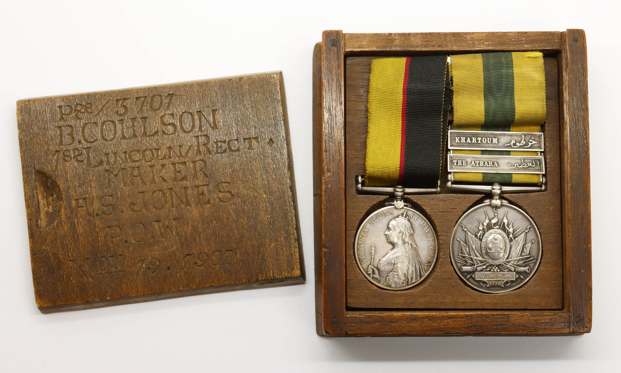Queen's Sudan & Khedives Sudan (Clasps - The Atbara, Khartoum) Medal Pair - Pte. B. Coulson, 1st Bn. Lincolnshire Regiment