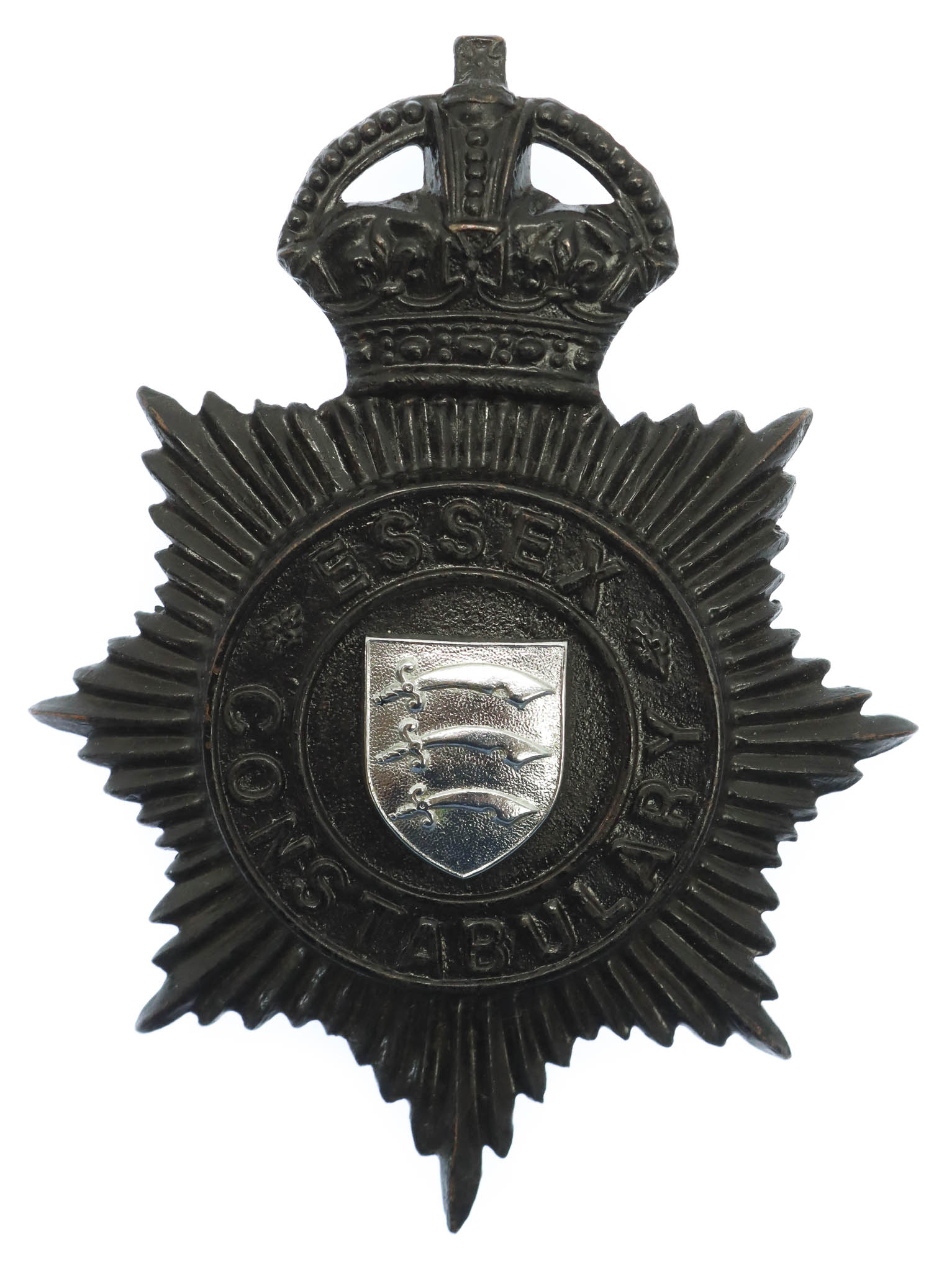 Essex Constabulary Night Helmet Plate - King's Crown