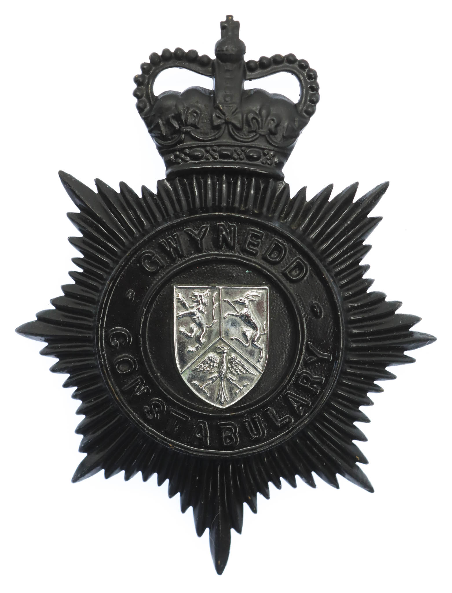 Gwynedd Constabulary Night Helmet Plate - Queen's Crown