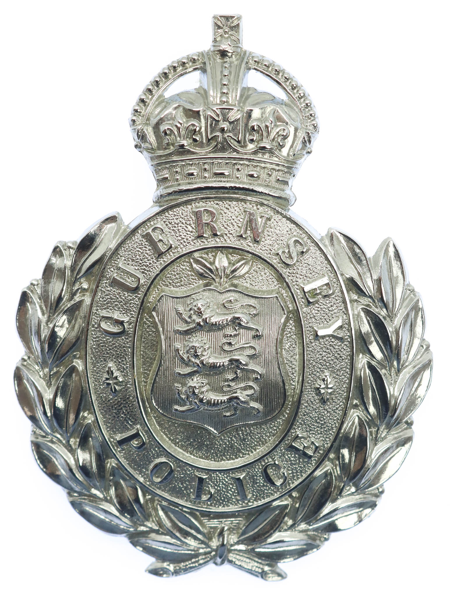Guernsey Police Wreath Helmet Plate - King's Crown