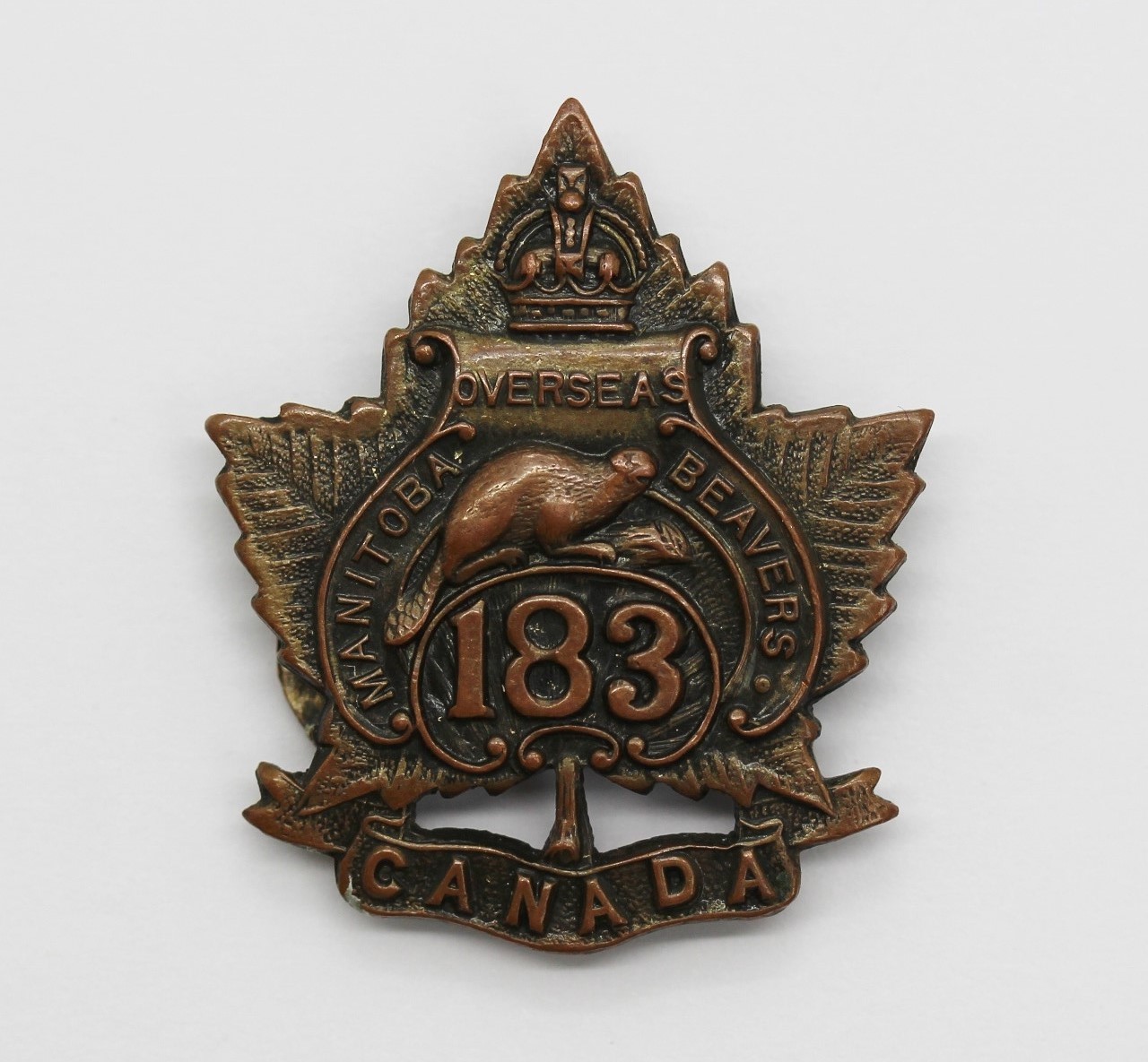 Canadian 183rd (Manitoba Beavers) Infantry Bn. C.E.F. WWI Officer's Collar Badge