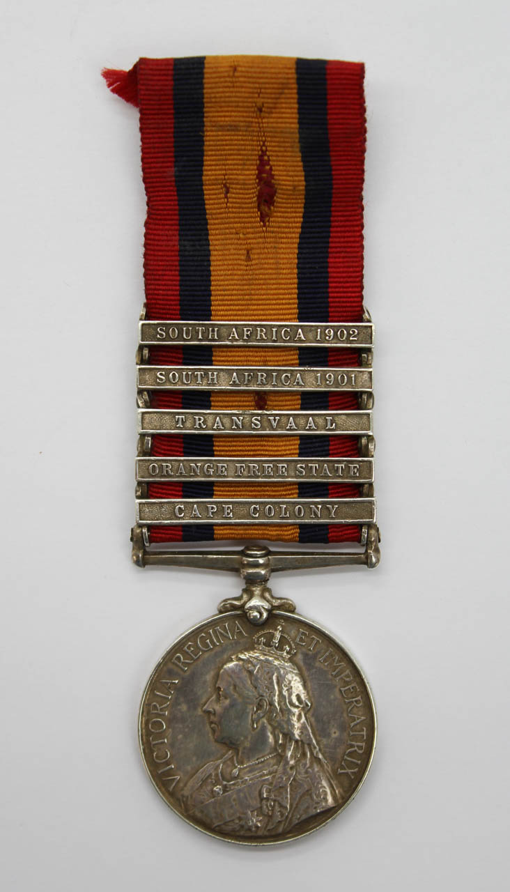 Queen's South Africa Medal (Clasps - Cape Colony, Orange Free State, Transvaal, South Africa 1901, South Africa 1902) - Pte. J. McKinnell, 7th Hussars