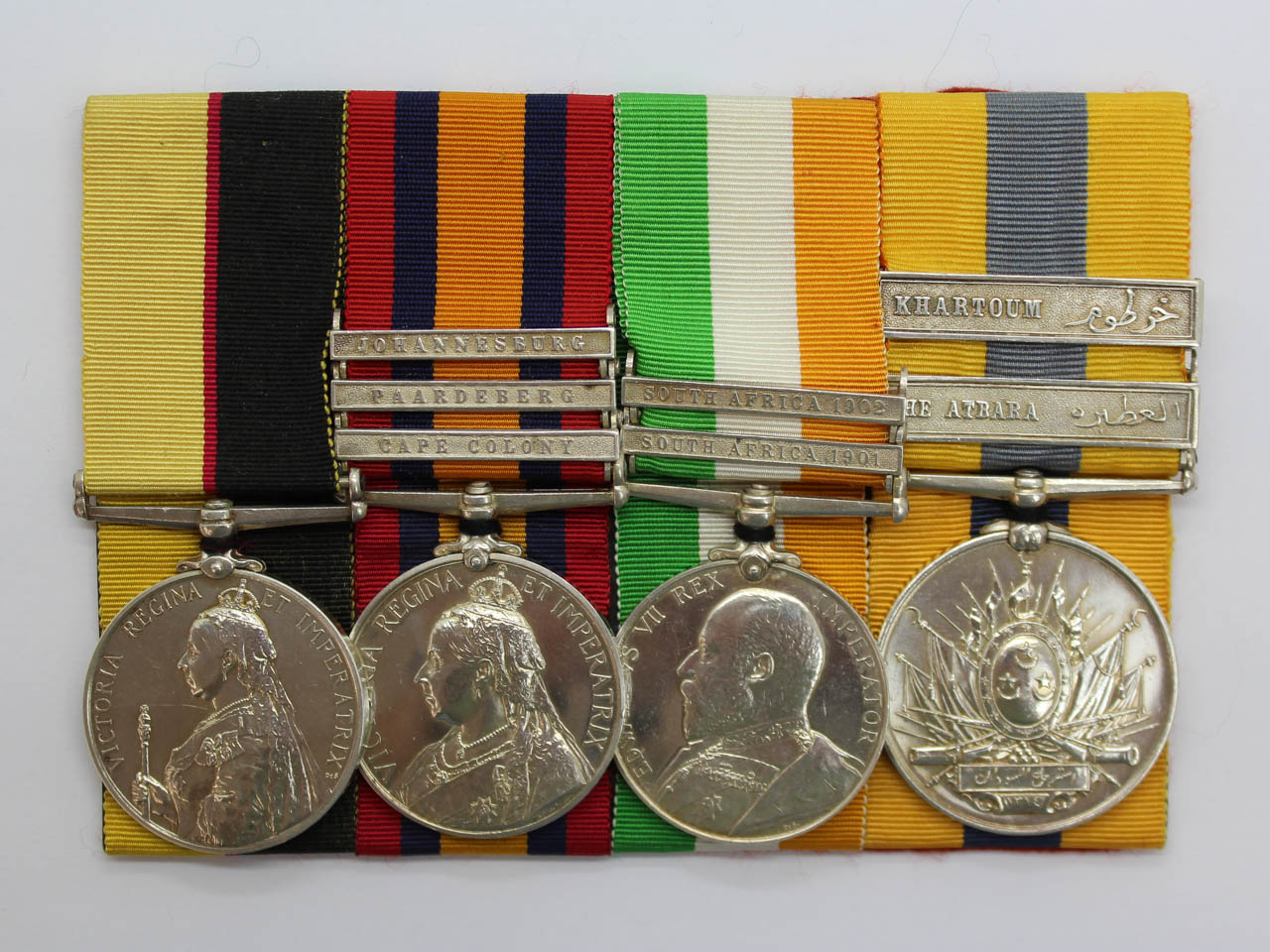 Queen's Sudan, QSA (Clasps - Cape Colony, Paardeberg, Johannesberg), KSA (Clasps - South Africa 1901, South Africa 1902) and Khedives Sudan (Clasps - The Atbara, Khartoum) Medal Group of Four - Pte. H. Watson, Lincolnshire Regiment