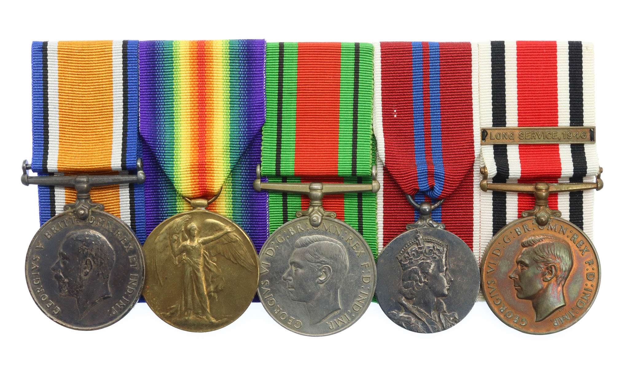 WW1 British War Medal, Victory Medal, WW2 Defence Medal, 1953 Coronation Medal & Special Constabulary Long Service Medal Group of Five - Pte. I.W. Walton, Northumberland Fusiliers