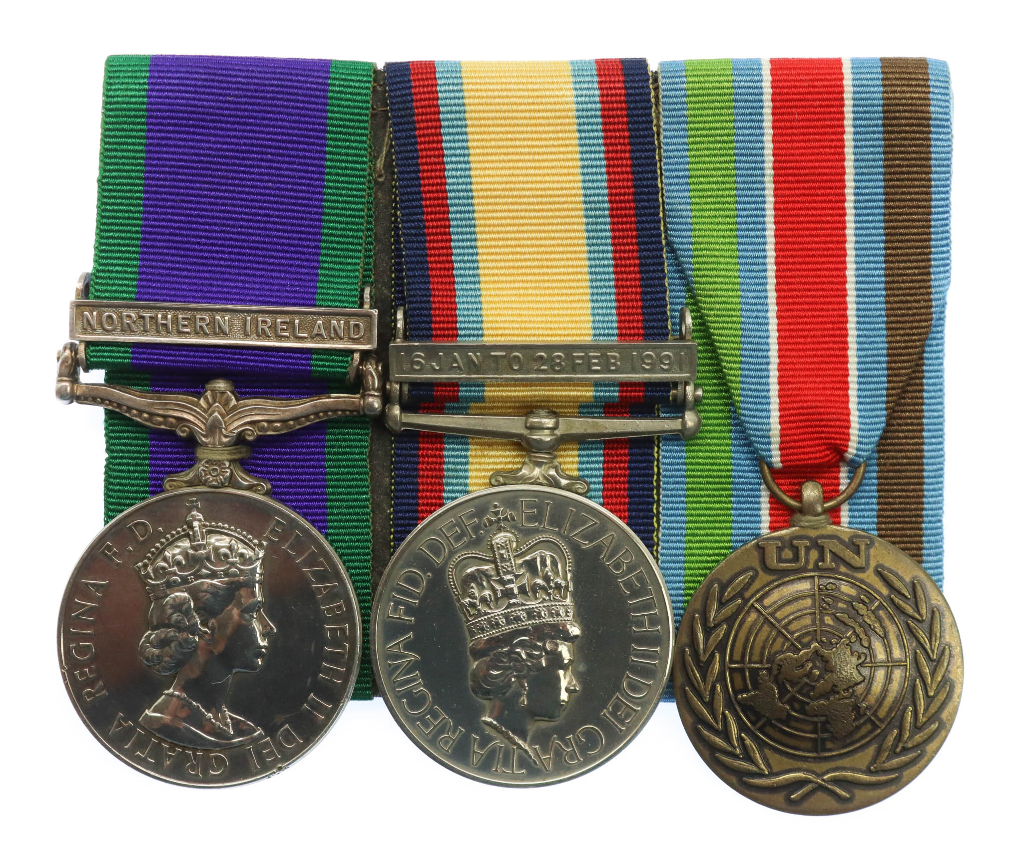 Campaign Service Medal (Clasp - Northern Ireland), Gulf Medal (Clasp - 16 Jan to 28 Feb 1991) and UN Bosnia (UNPROFOR) Medal Group of Three - L.Cpl. J.D. Bain, 1st Bn. Royal Highland Fusiliers