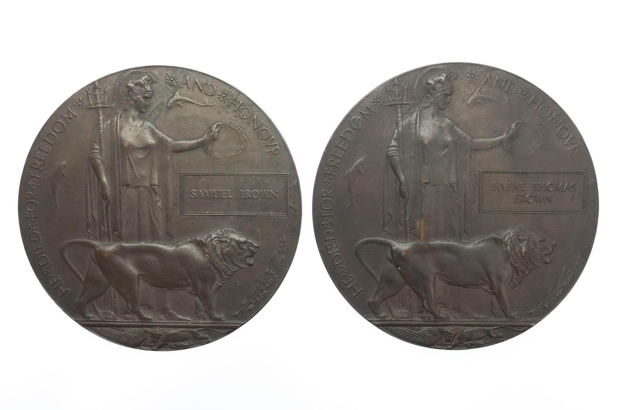 Two WW1 Memorial Plaques to the Brown Brothers - Royal Inniskilling Fusiliers