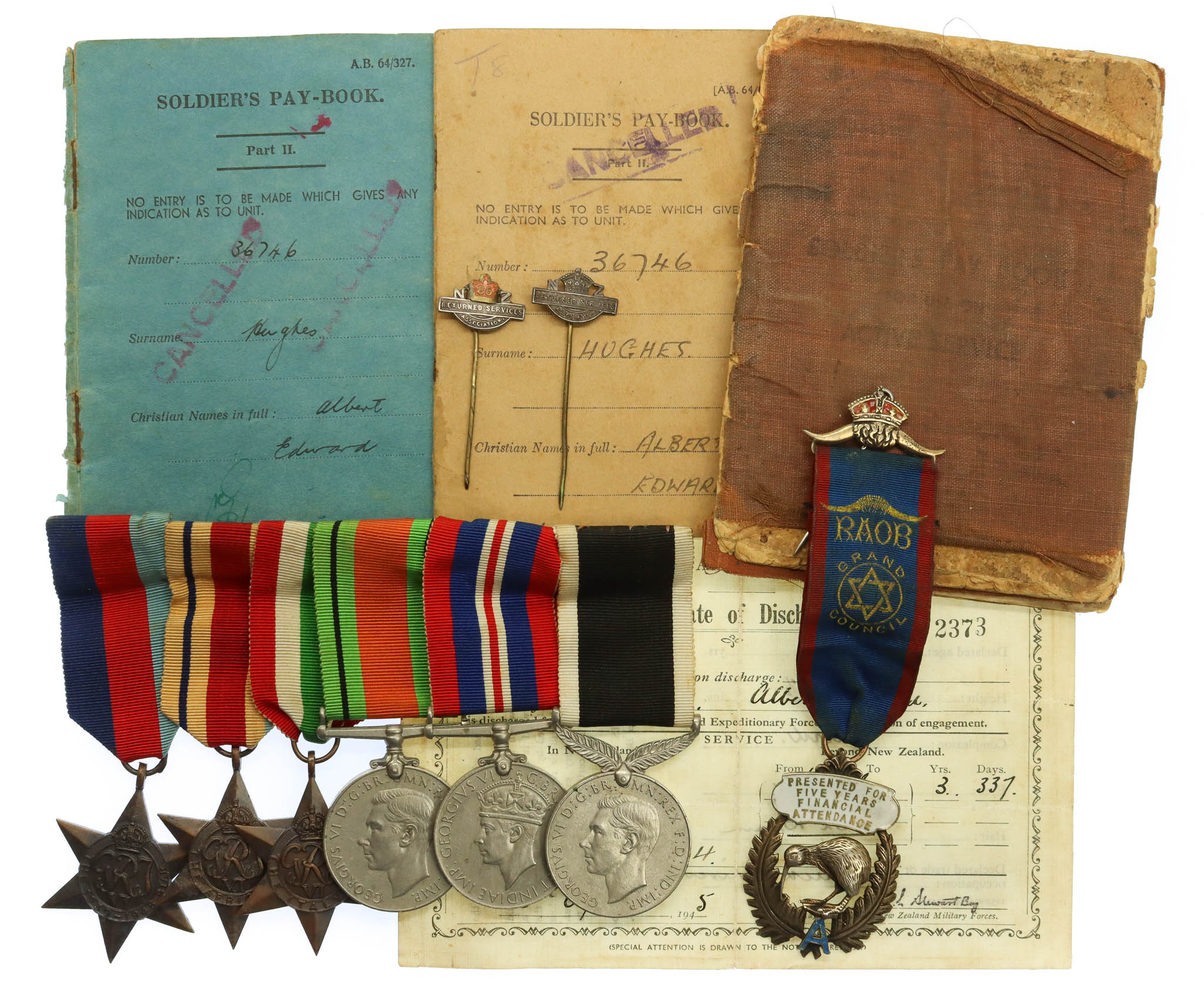WW2 New Zealand Special Forces Medal Group of Six - Trooper Albert E. Hughes
