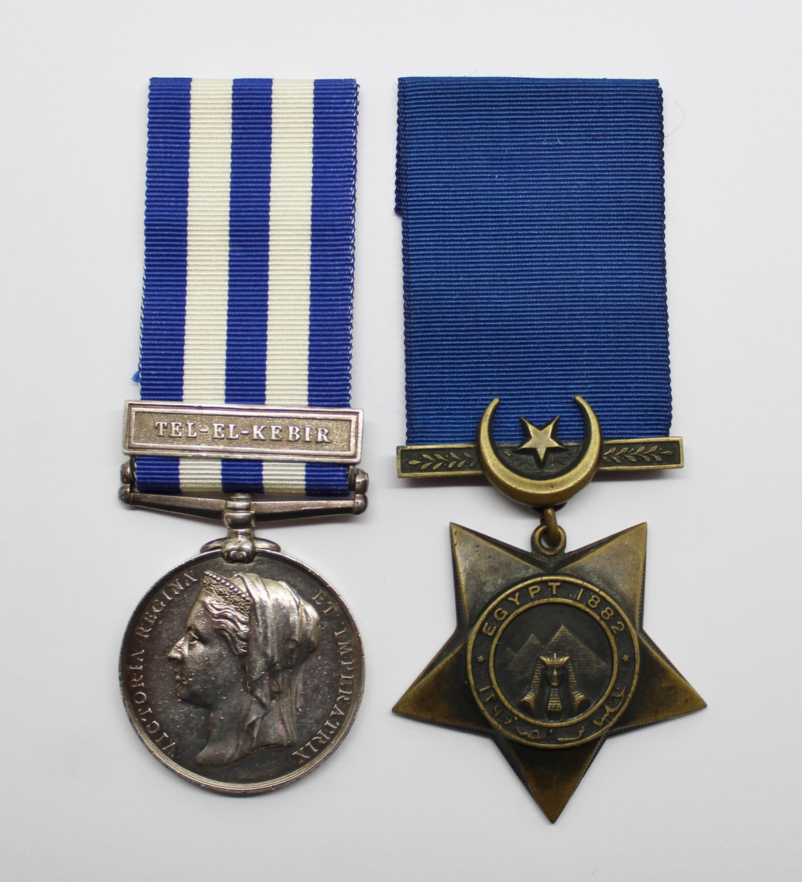Egypt Medal (Clasp - Tel-El-Kebir) and 1882 Khedives Star - J. Becconsall, A.B., Royal Navy, H.M.S. Orion