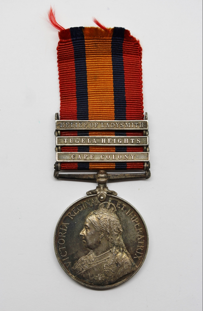 Queen's South Africa Medal (Clasps - Cape Colony, Tugela Heights, Relief of Ladysmith) - Pte. T.E. Andrews, King's Royal Rifle Corps - Wounded at Colenso