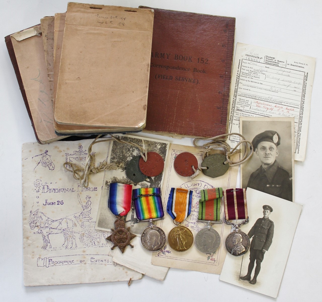 WW1 1914-15 Star Medal Trio, WW2 Defence Medal & George V Meritorious Service Medal with Dog Tags and Personal Diaries - Sjt. F. Stead, Army Service Corps