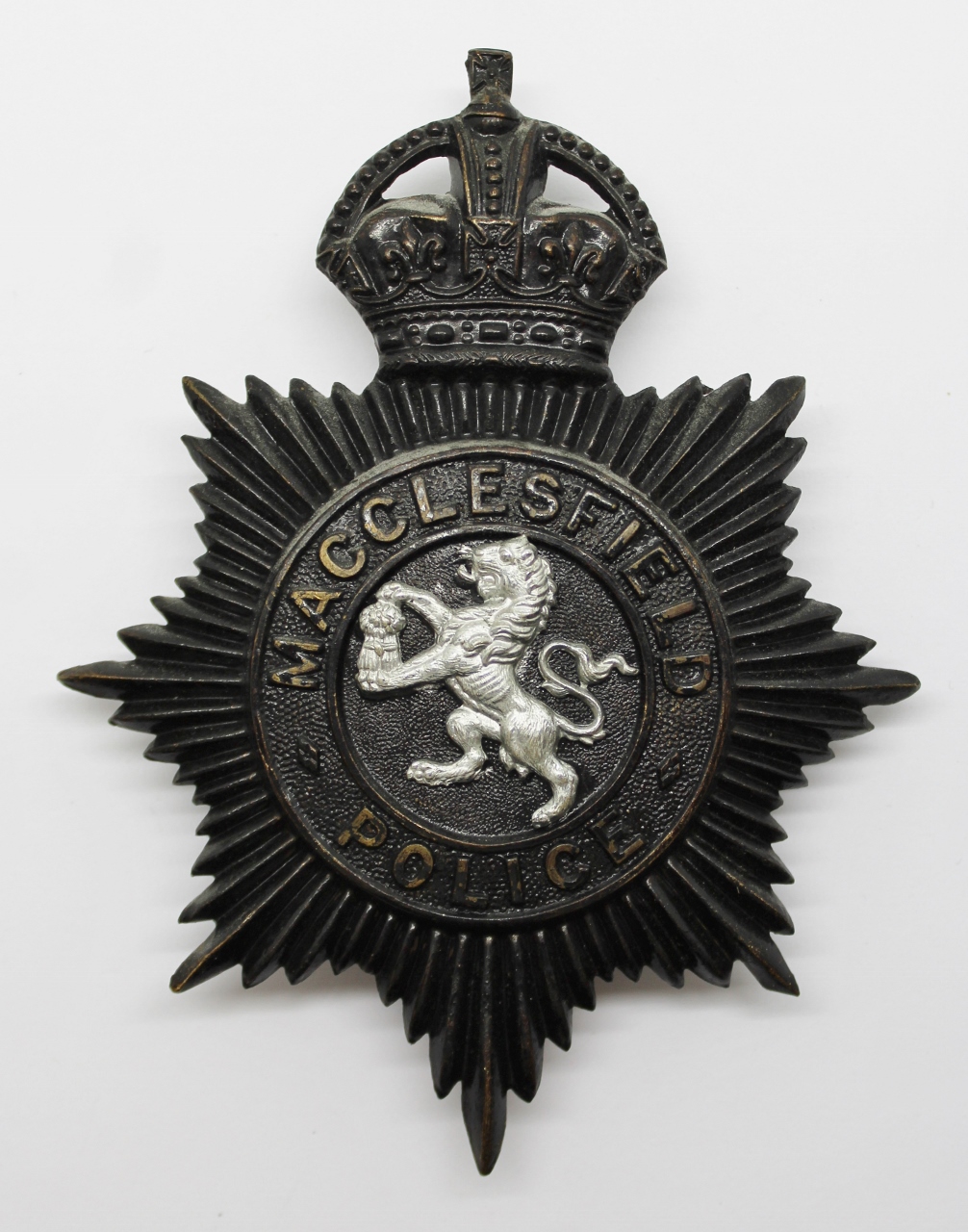 Macclesfield Borough Police Night Helmet Plate - King's Crown