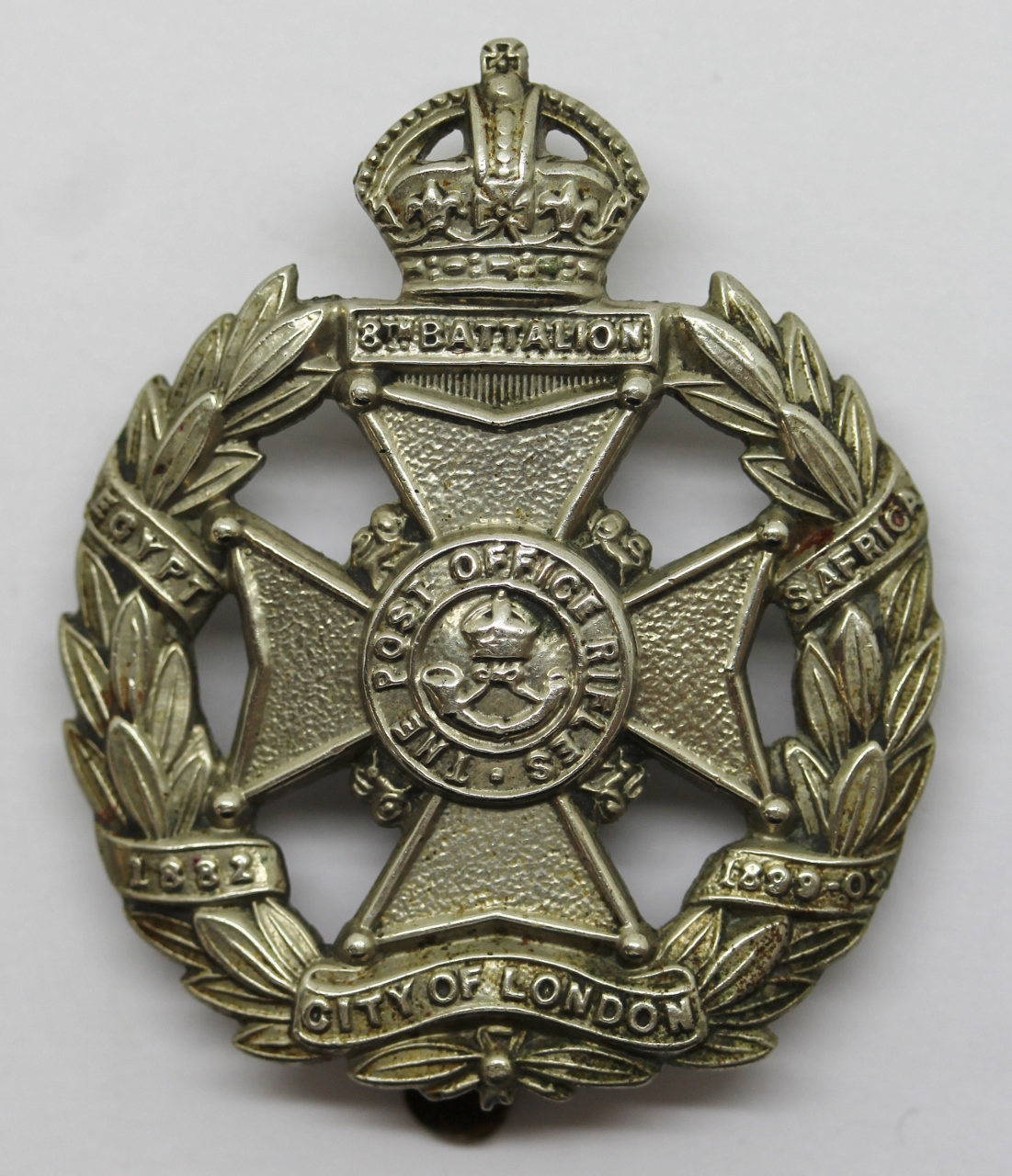 8th City of London Bn. (Post Office Rifles) London Regiment Cap Badge - King's Crown