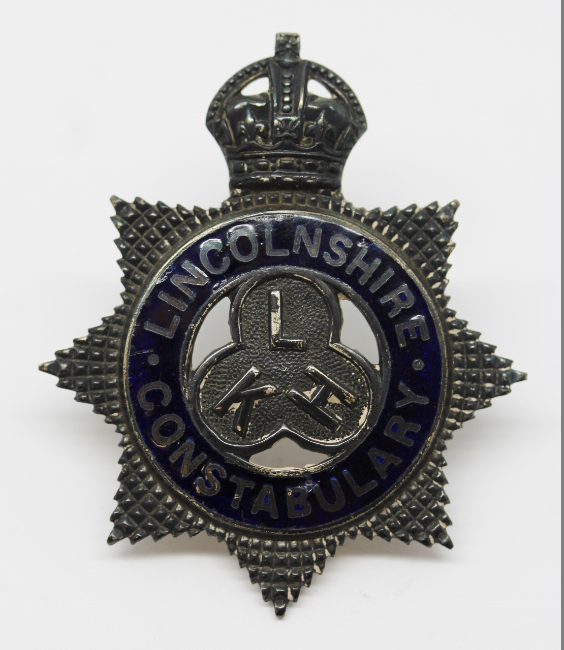 Lincolnshire Constabulary Senior Officer's Silver & Enamel Cap Badge - King's Crown