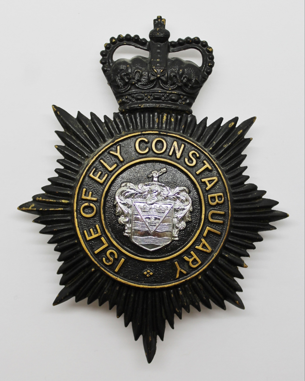 Isle of Ely Constabulary Night Helmet Plate - Queen's Crown