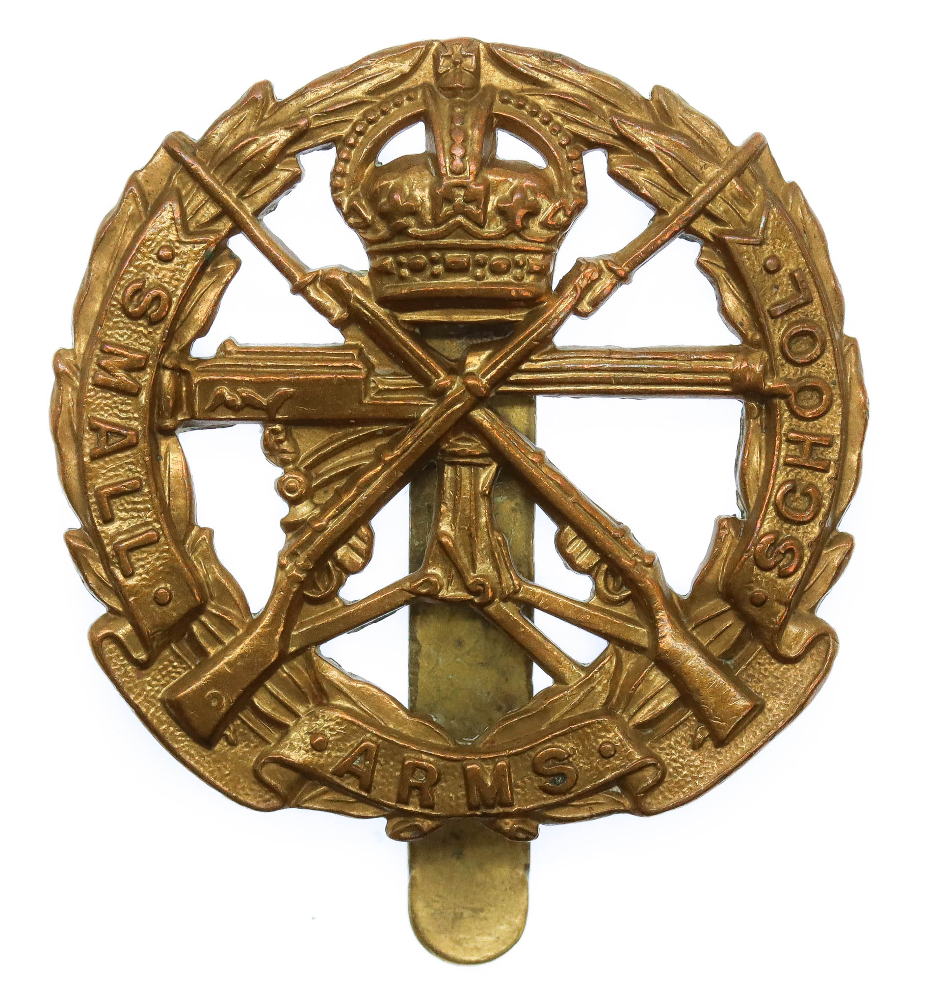 Small Arms School Brass Cap Badge - King's Crown