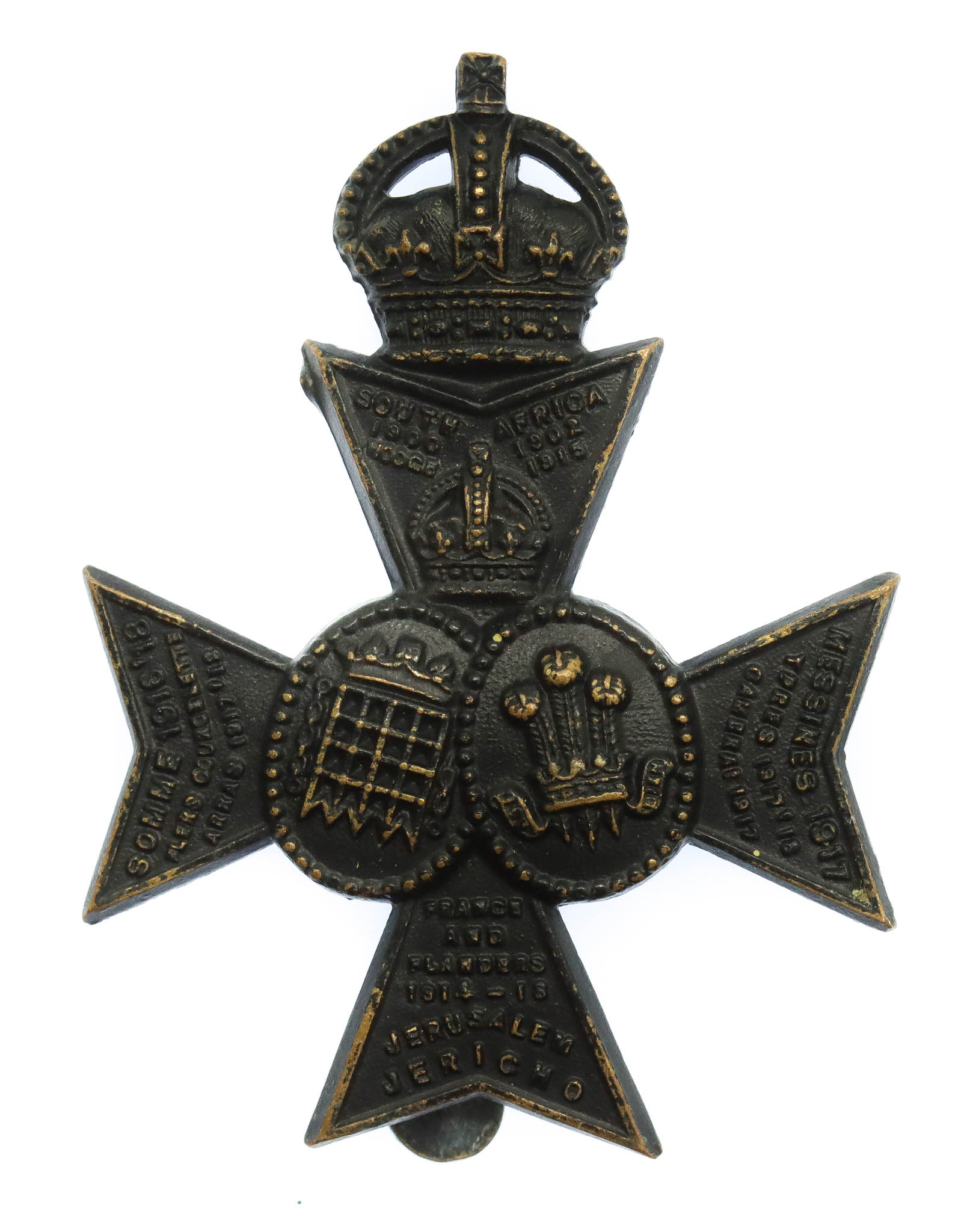 16th Battalion (Queen's Westminster & Civil Service Rifles) London Regiment Cap Badge - King's Crown