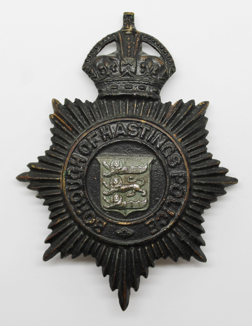 Borough of Hastings Police Night Helmet Plate - King's Crown