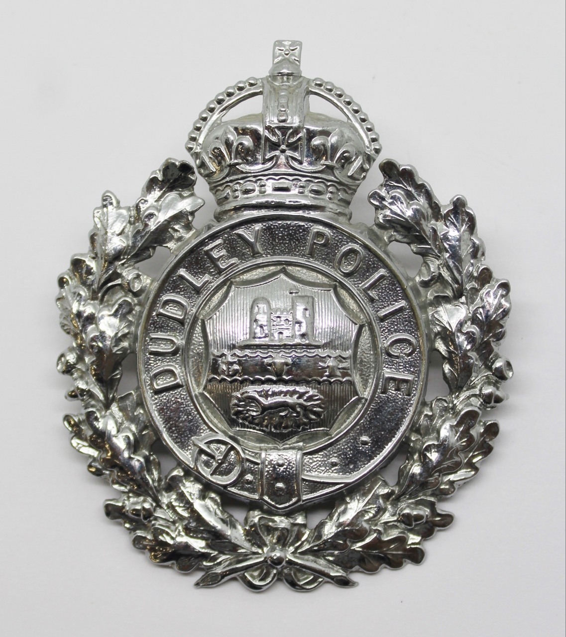 Dudley Borough Police Wreath Helmet Plate - King's Crown