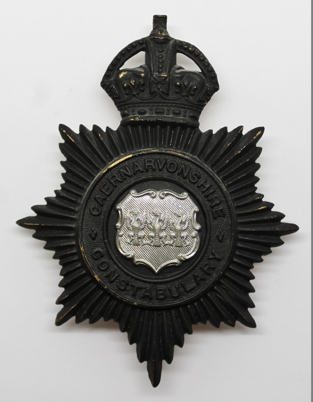Caenarvonshire Constabulary Night Helmet Plate - King's Crown