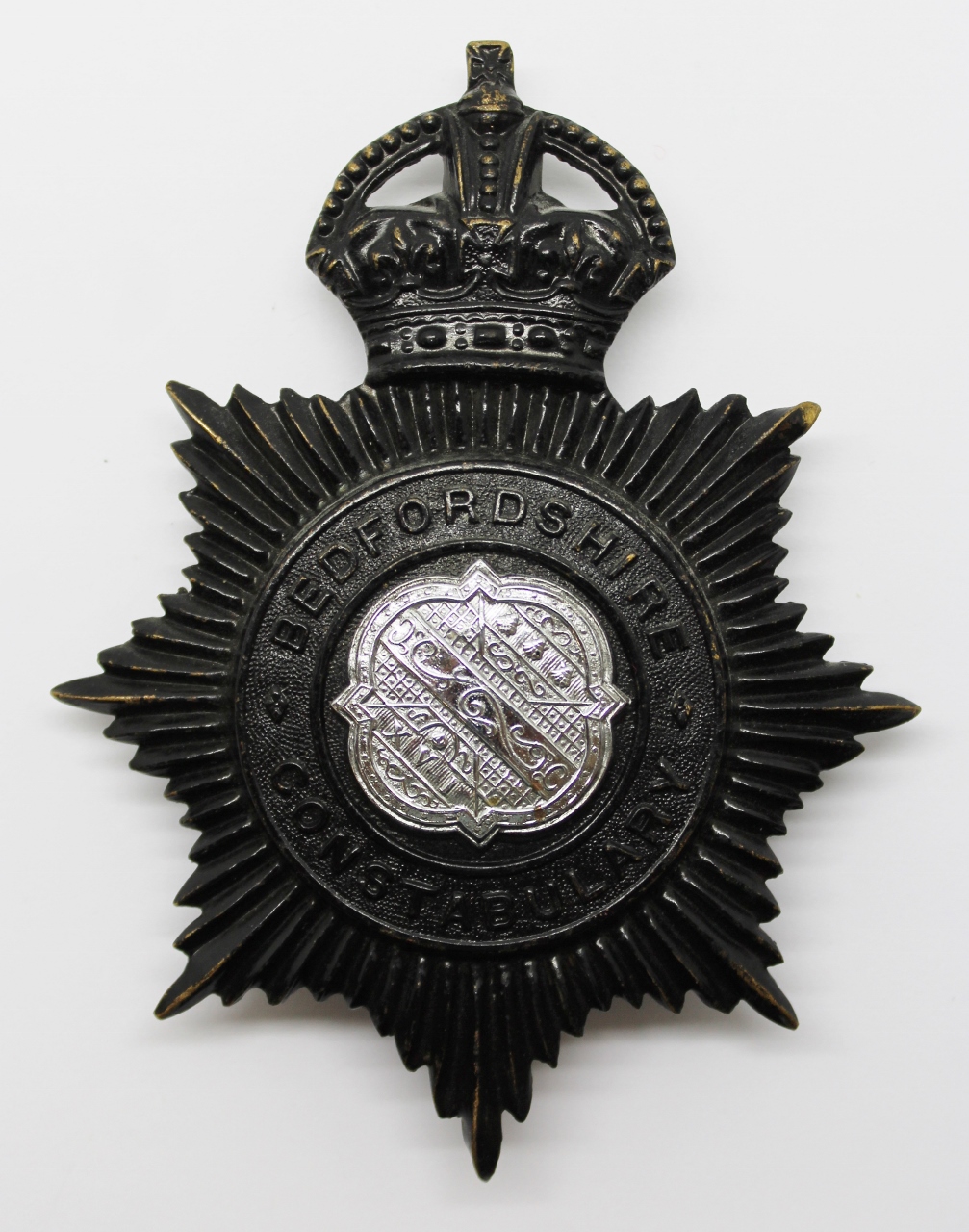 Bedfordshire Constabulary Night Helmet Plate - King's Crown
