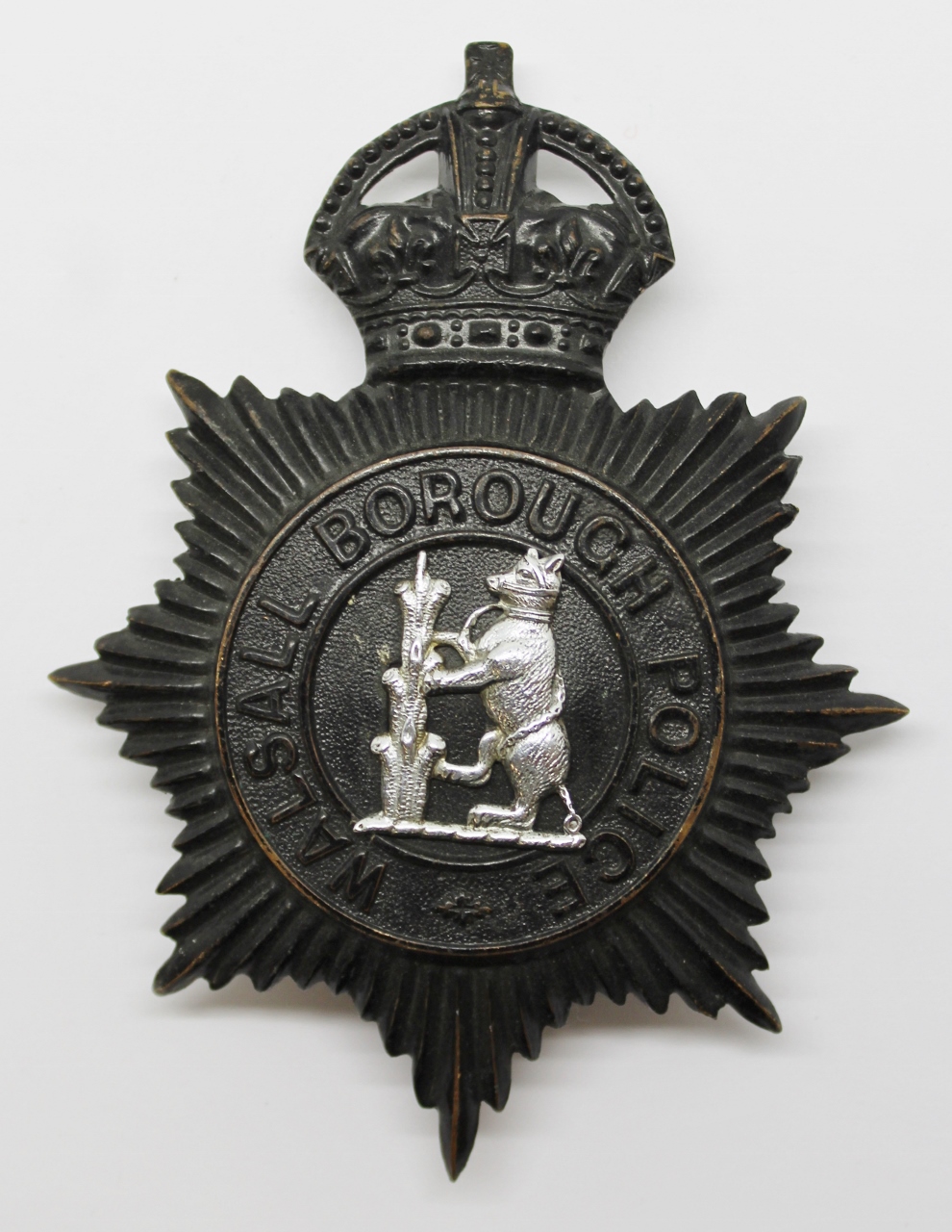 Walsall Borough Police Night Helmet Plate - King's Crown