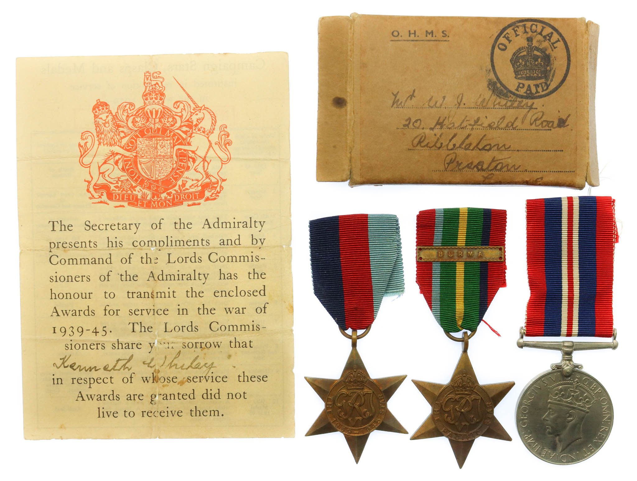 WW2 Japanese Prisoner of War Casualty Medal Group of Three - Able Seaman Kenneth Whiley, H.M.S. Sultan, Royal Navy