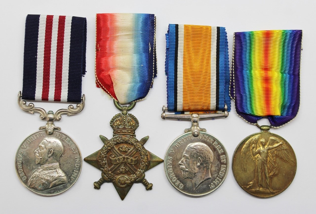 WW1 Military Medal, 1914 Mons Star, British War & Victory Medal Group of Four - Bmbr. E.W. Brown, Royal Artillery