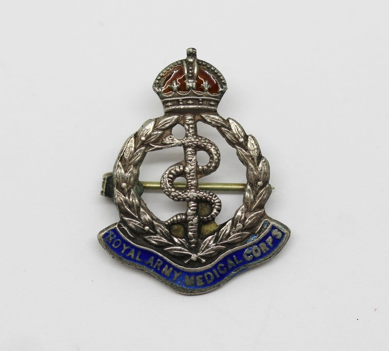 Royal Army Medical Corps (R.A.M.C.) Silver & Enamel Sweetheart Brooch - King's Crown