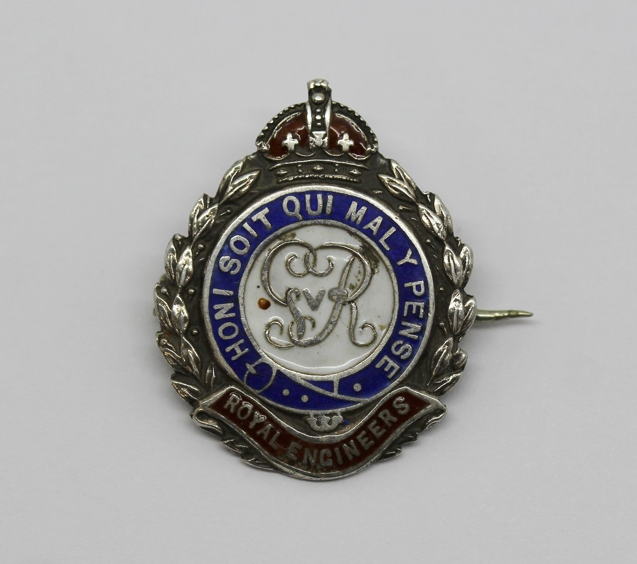 George V Royal Engineers Silver & Enamel Sweetheart Brooch