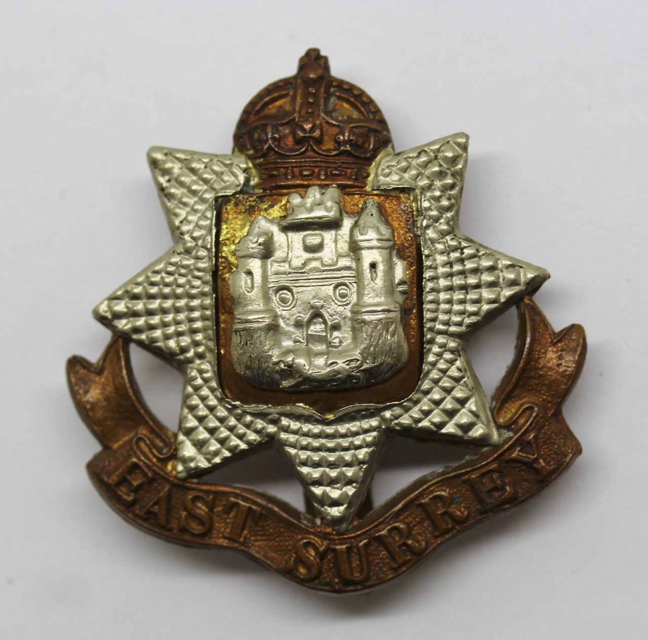 East Surrey Regiment Cap Badge - King's Crown