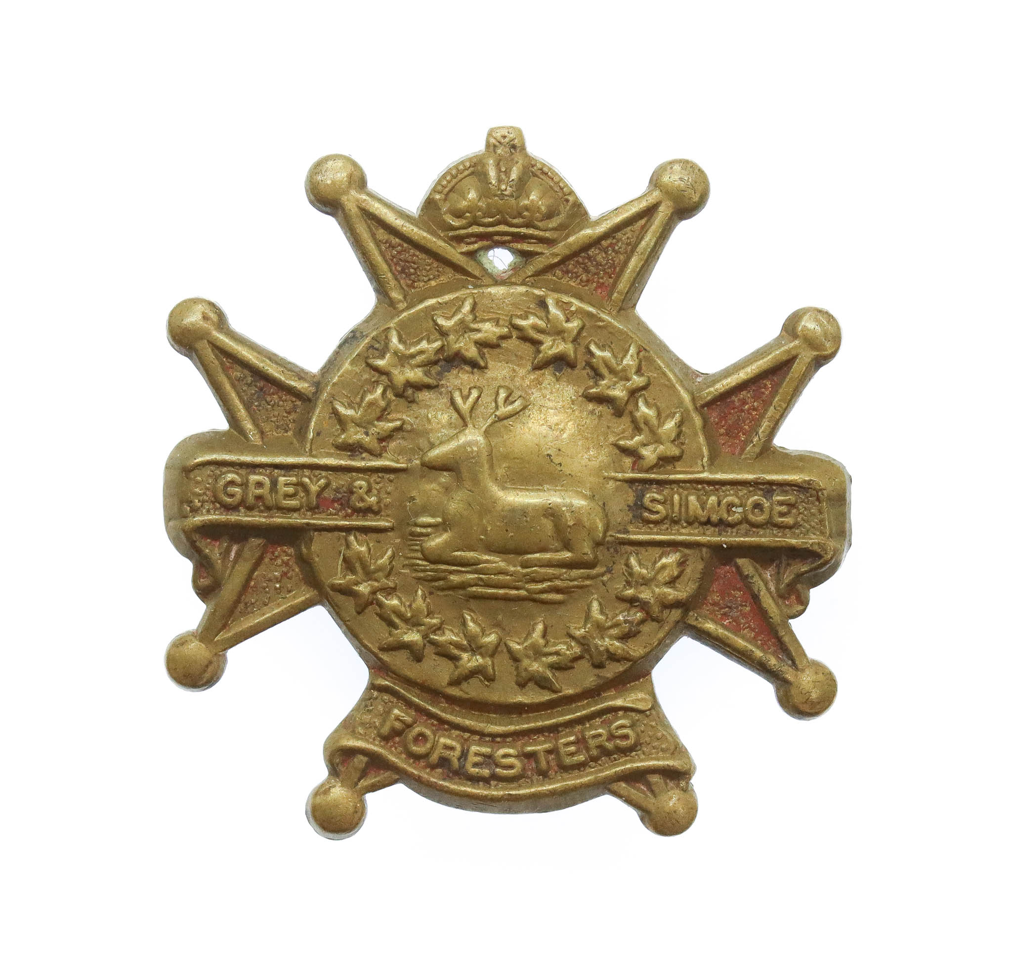 Canadian Grey & Simcoe Foresters Collar Badge - King's Crown