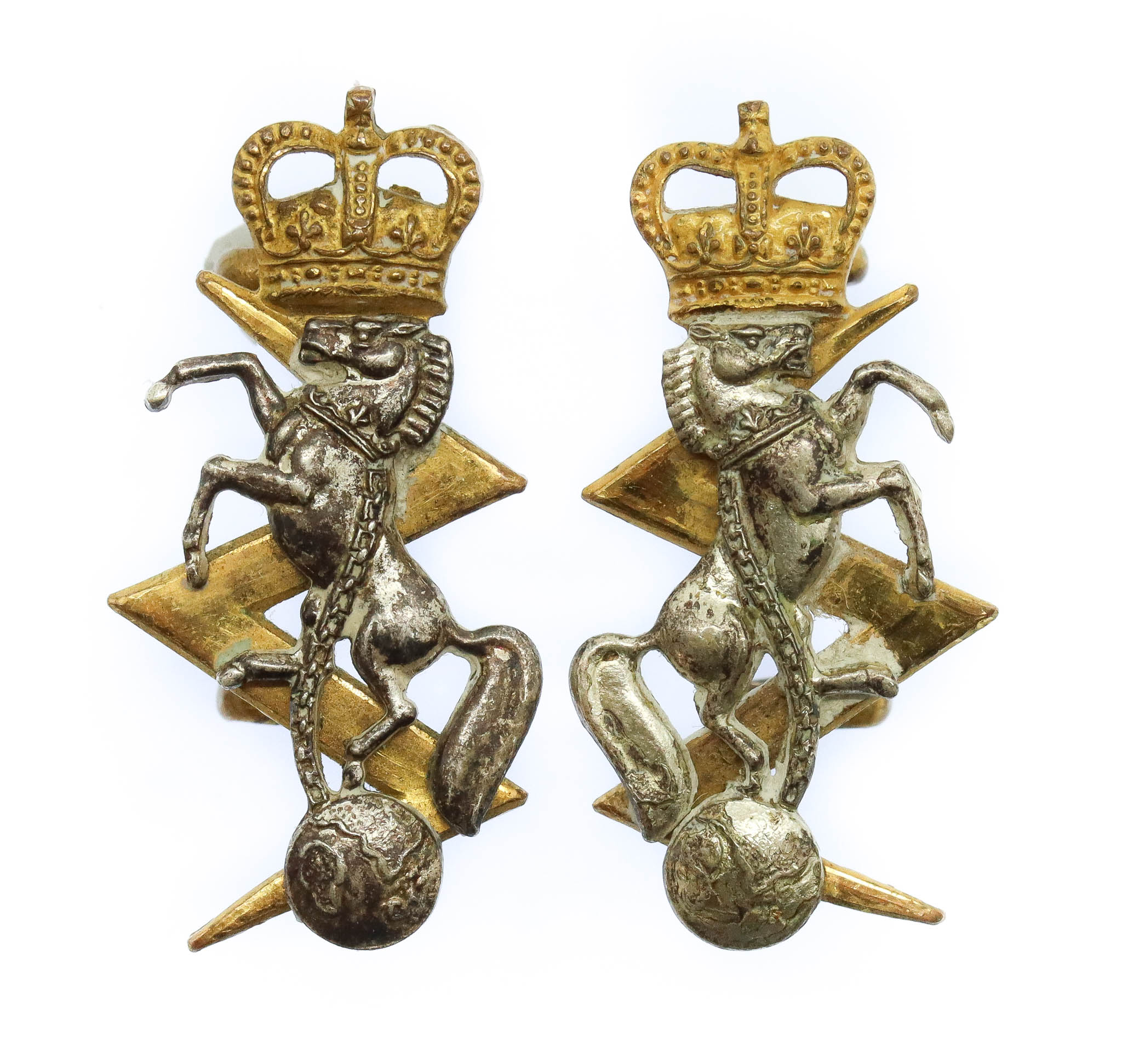 Pair of Royal Electrical & Mechanical Engineers (R.E.M.E.) Officer's Dress Collar Badges - Queen's Crown