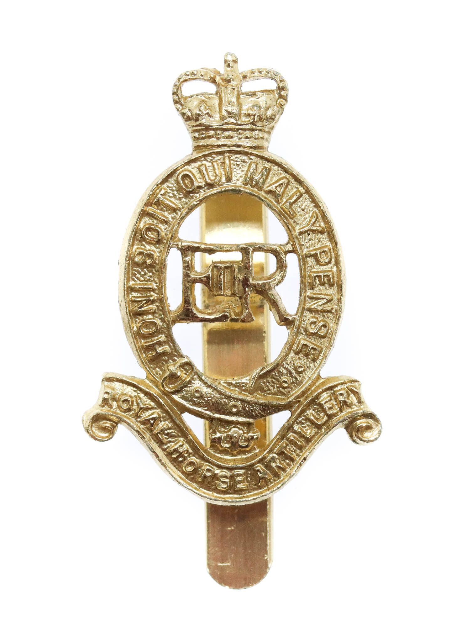 Royal Horse Artillery Anodised (Staybrite) Cap Badge - Queen's Crown