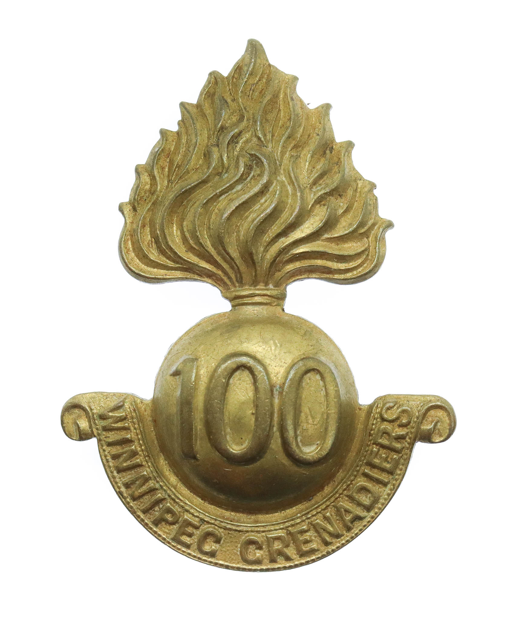 Canadian WWI 100th Infantry Bn. (Winnipeg Grenadiers) C.E.F. Cap Badge