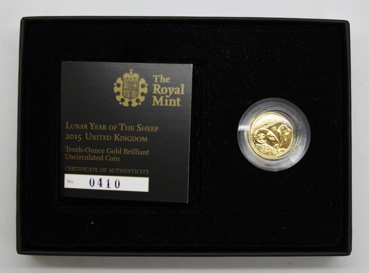 Royal Mint 2015 UK Tenth-Ounce Gold Brilliant Uncirculated £10 Coin - Lunar Year of the Sheep